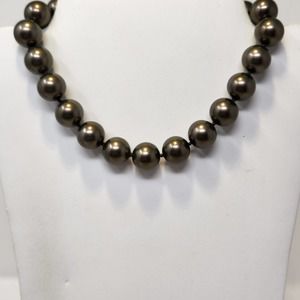Carolee Large Luster Gray Glass Faux Pearl Necklace Knotted Vintage Chunky